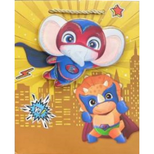 Пакет подарочный, 26*32*10 см, мел. бумага 210 г/м², 3D, Dream cards Супер слоник