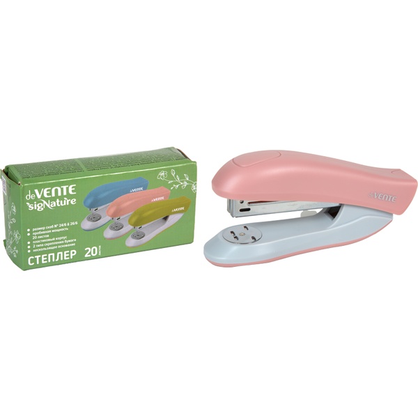 Степлер №24/6, до 20 л., 2 типа скрепления, пластик. корпус, deVENTE sigNATURE_пудрово-розовый