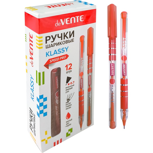 Ручка шариковая красная, 0.7 мм, н-к "игла", прозр. корп.с цветным дизайном, deVENTE Klassy Ручка шариковая красная, 0.7 мм, н-к "игла", прозр. корп.с цветным дизайном, deVENTE Klassy