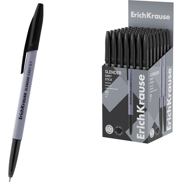 Ручка шариковая черная, 0.7 мм "игла", super glide TEC, ErichKrause Slender Stick Grey