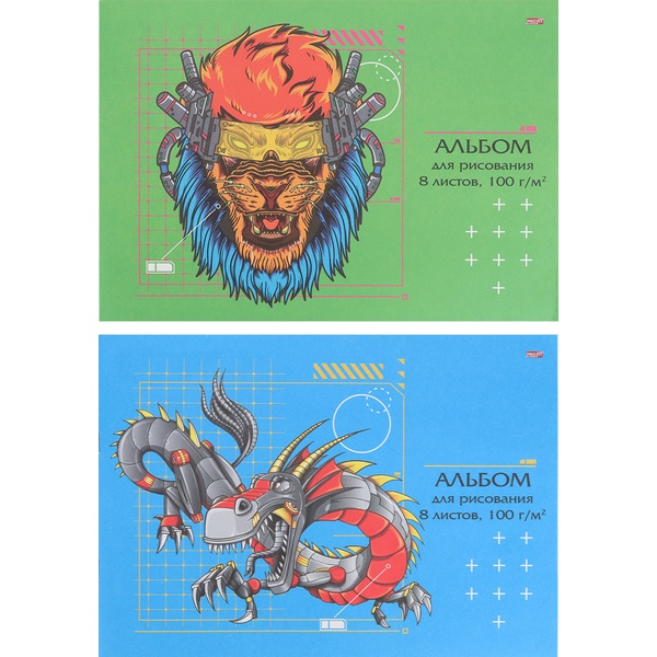 Альбом для рисования А4, 8 л., скоба, 100 г/м², обл. офс. бум., Profit Робозвери_2 дизайн Акция!