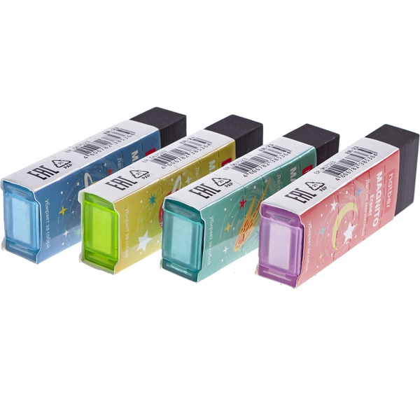 Ластик с магнитом для стружки Hatber Magnito ER-23, PVC, прямоугольный, картон. держатель, 4 дизайна