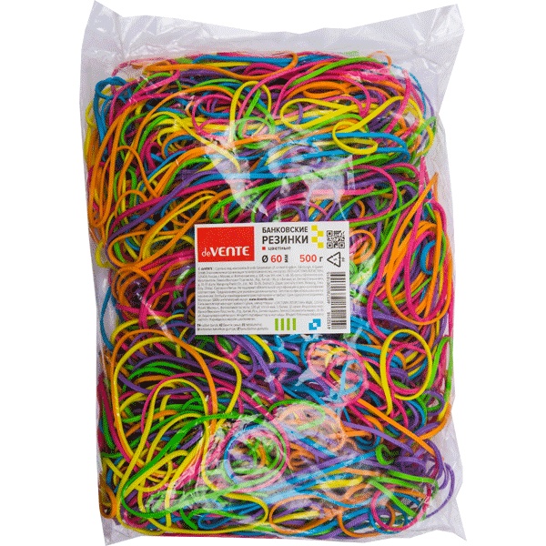 Резинки банковские канцелярские, Ø60 мм, 500 г (п/п), микс цветов, deVENTE