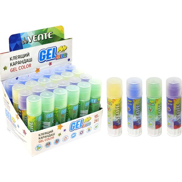 Клей-карандаш 15 г, PVP гель, цветной, суперскользящий, deVENTE Color Gel_4 дизайна