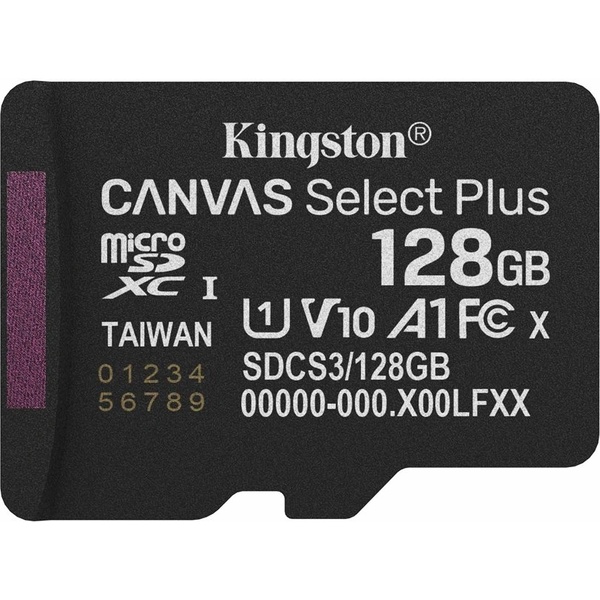 Карта памяти micro SDXC 128 Гб, UHS-1 U1 (class 10), без адаптера, Kingston Canvas Select Plus V10 A1*