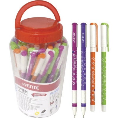 Ручка шариковая синяя, 0.7 мм "игла", эрг. грип, круг. корп., deVENTE Speed Pro_Floral_4 дизайна