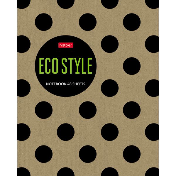 Тетрадь А5, клетка, 48 л., на скобе, 65 г/м², крафт-картон, Hatber КРАФТ_Black dot_5 дизайнов