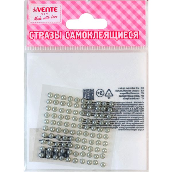 Стразы самоклеящиеся Ø4 мм, 100 шт., цв.: серебристый, deVENTE Жемчуг