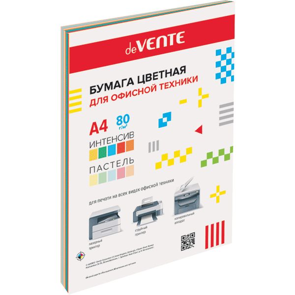 Бумага цветная А4/80/20 л., 5 цв. интенсив + 5 цв. пастель, deVENTE MIX10 Бумага цветная А4/80/20 л., 5 цв. интенсив + 5 цв. пастель, deVENTE MIX10