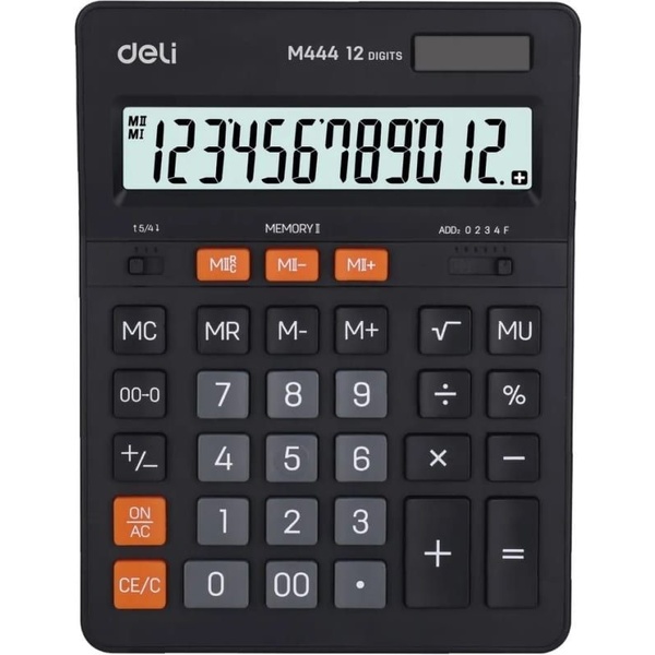 Калькулятор бухгалтерский Deli EM444, 12-разряд., ЖК, 2 яч. памяти, дв. питание, 00, →, т-серый Калькулятор бухгалтерский Deli EM444, 12-разряд., ЖК, 2 яч. памяти, дв. питание, 00, →, т-серый