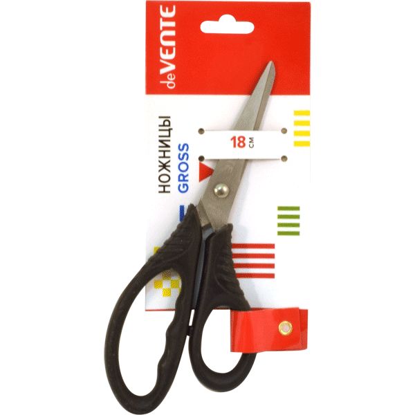 Ножницы 180 мм, эргономичные, пластик. кольца, черные, deVENTE Gross