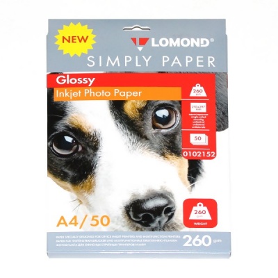 Фотобумага А4, 260 г/м² , 50 л., глянцевая, 1-ст., LOMOND Inkjet Simply (Эконом)