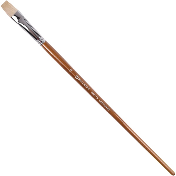 Кисть художественная профессиональная BRAUBERG ART CLASSIC, щетина, плоская, № 14, длинная ручка