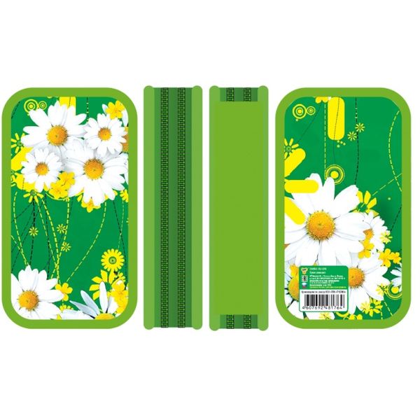 Пенал 2 отд., на молнии, 190*105*35 мм, лам. картон, тканев. торец, ПЧЕЛКА Яркие ромашки Акция!