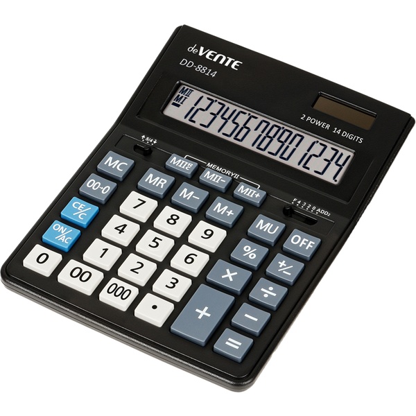 Калькулятор бухгалтерский deVENTE DD-8814, 14-разряд., 2 яч. памяти, дв. питание, 00, 000 →, MU, черный