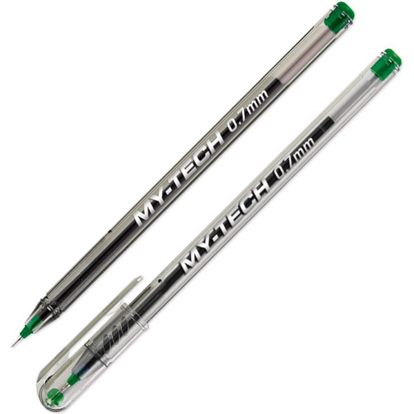 Ручка шариковая зеленая, 0.7 мм "игла", рифл. упор, тон. корпус, PENSAN My-Tech