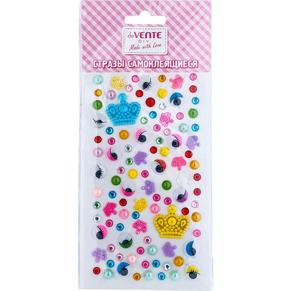 Стразы самоклеящиеся, карточка 95*170 мм, цвет и форма микс, deVENTE Королевский микс