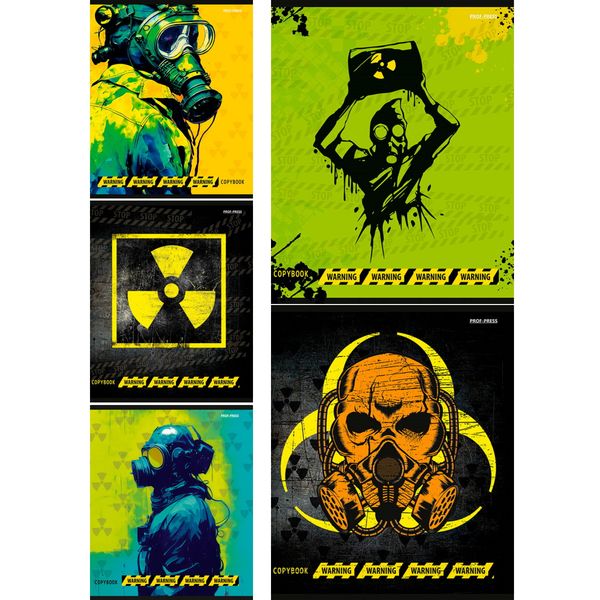 Тетрадь А5, клетка, 48 л., на скобе, 60 г/м², твин-лак, Prof-Press Микс кислотных оттенков_5 дизайнов