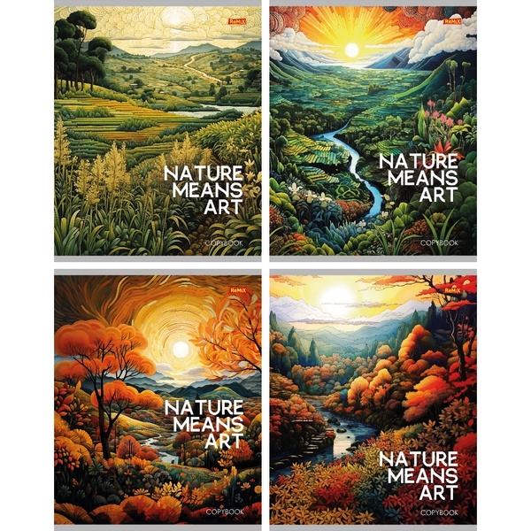 Тетрадь А5, клетка, 48 л., на скобе, 60 г/м² (72%), мел. бумага, Remix Природа на картинке_4 дизайна