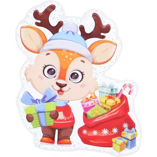 Наклейка новогодняя MILAND "Новогодний олененок", 15*15 см, статическая (для декора)  Акция!