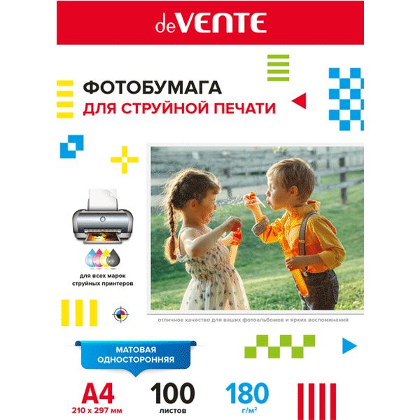 Фотобумага А4, 180 г/м² , 100 л., матовая, 1-ст., deVENТЕ 