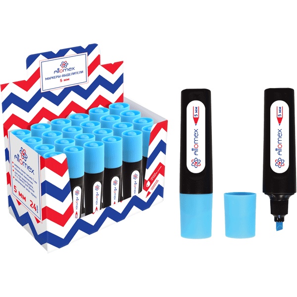 Текстмаркер голубой, неоновый, ШЛ 1-5 мм, н-к "клин", Attomex