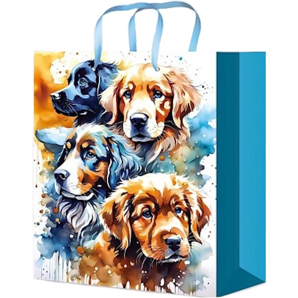 Пакет подарочный, 14*20*6.5 см, мел. бумага 128 г/м², глянц., Optima Акварельные песики Акция!