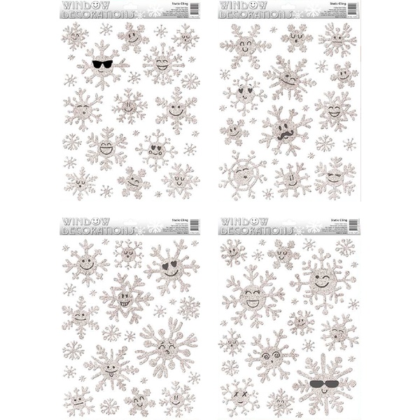 Наклейка новогодняя Darlens "Снежинки-смайлики", 30*42 см, статическая, 4 дизайна (для окон)   Акция!