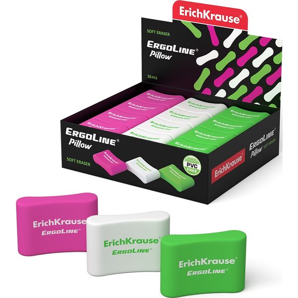 Ластик ErichKrause ErgoLine Pillow, TPR, эрг. форма, 33*21*10 мм, 3 дизайна