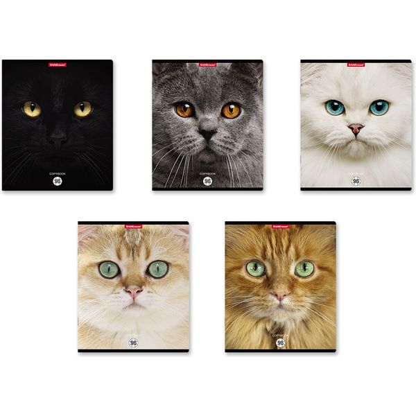 Тетрадь А5, клетка, 96 л., на скобе, 60 г/м², мат. лам., с/углы, ErichKrause Cats_MIX-PACK