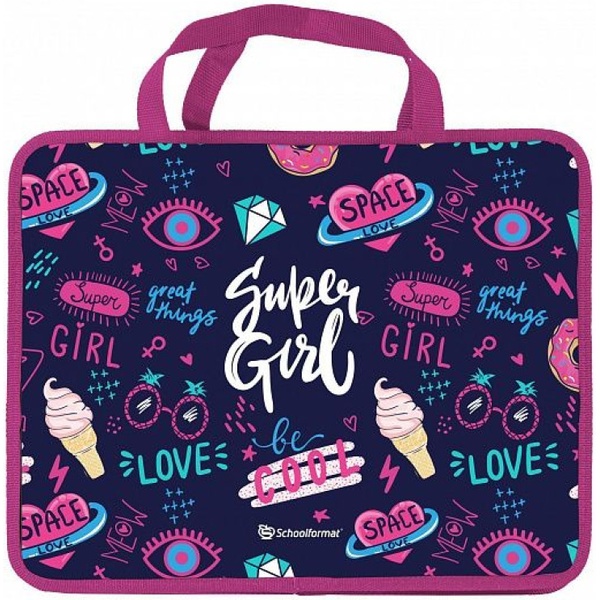 Папка-портфель А4, пластиковая, на молнии, 1 отд., Schoolformat SUPER GIRL