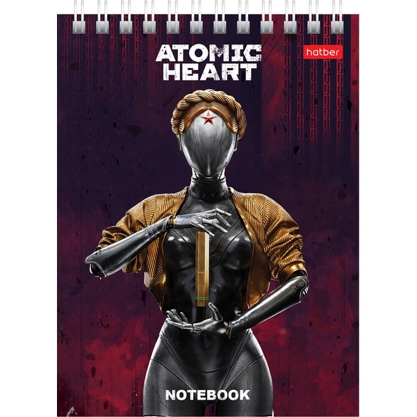 Блокнот на гребне А6, 40 л., клетка, 65 г/м², уф-лак, Hatber Atomic Heart_6 дизайнов Акция!
