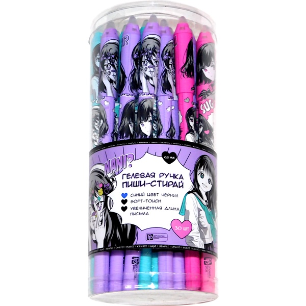 Ручка "пиши-стирай" гелевая, синяя, Ø 0.5 мм, софт-тач, ФЕНИКС+ Манга_3 дизайна АКЦИЯ!!!