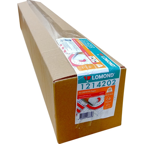 Бумага широкоформатная, 914 мм* 45 м, втул. Ø 51 мм, матовая, 80 г/м², LOMOND XL CAD&GIS Premium