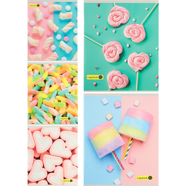 Тетрадь А5, клетка, 48 л., на скобе, 60 г/м², Prof-Press Разнообразие сладостей_5 дизайнов