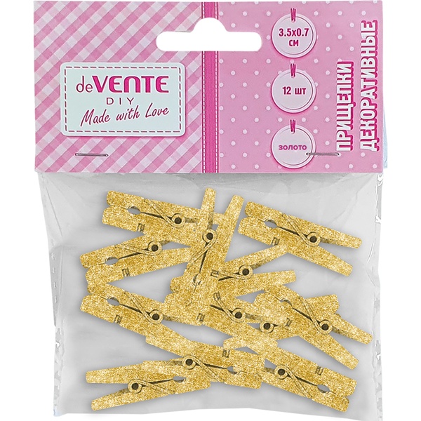 Прищепки декоративные deVENTE DIY Golden, деревянные, 35*7 мм, цв.: золотистый (12 шт.)