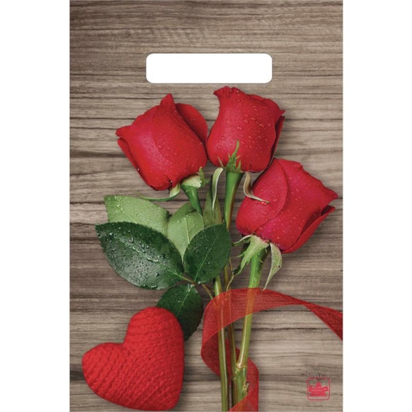 Пакет с вырубной ручкой, 30*20 см, полиэтилен 30 мкм, Свежие розы Пакет с вырубной ручкой, 30*20 см, полиэтилен 30 мкм, Свежие розы