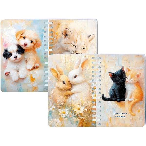 Блокнот на гребне А6, 80 л., клетка, 60 г/м², двойная обл., уф-лак, PLANO Милые друзья