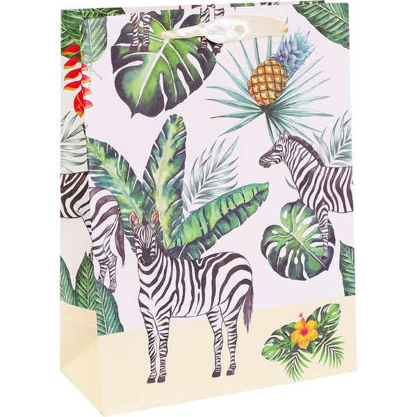 Пакет подарочный, 18*24*8.5 см, мел. бумага 210 г/м², матов. ламинация, Dream cards Зебра в тропиках Акция!