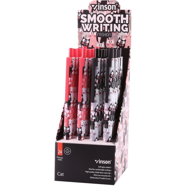 Ручка шариковая автомат., синяя, 0.7 мм "игла", круг. матовый корпус, VINSON Smooth writing Cat_2 дизайна