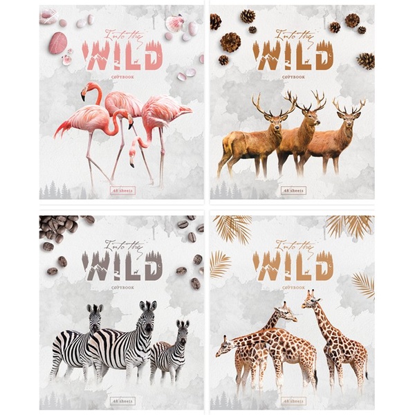 Тетрадь А5, линия, 48 л., на скобе, 60 г/м² (80%), ArtSpace Животные/Into the wild_4 дизайна