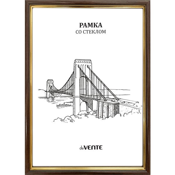 Рамка 21*30 см, пластик/ПММА, цвет: кр. дерево + золото, Ш 14 мм, deVENTE Серия 5