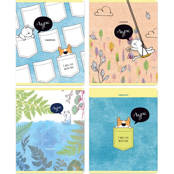 Тетрадь А5, клетка, 40 л., на скобе, 60 г/м², выб. лак, BG Мурк_4 дизайна