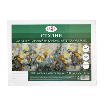 Холст на картоне грунтованный, 25*35 см, 100% хлопок, м/зерно, 280 г/м², ГАММА Студия