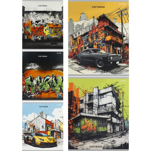 Тетрадь А5, клетка, 48 л., на скобе, 60 г/м², тисн. "лен", Prof-Press Графика в городе_5 дизайнов