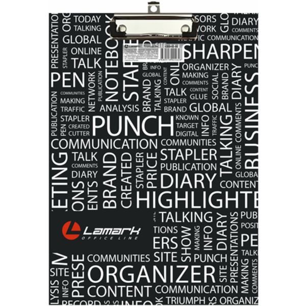 Планшет с зажимом LAMARK Буквенный принт, А4, лам. картон, пласт. уголки, европодвес