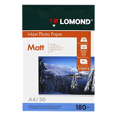 Фотобумага А4, 180 г/м² , 50 л., матовая, 1-ст., LOMOND Inkjet