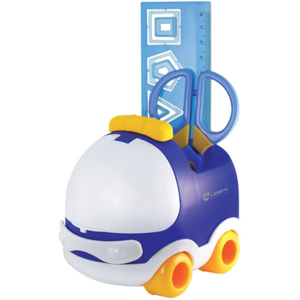 Органайзер с канцелярским инструментом LAMARK Super car/Машинка, 4 предмета, наклейки, синий