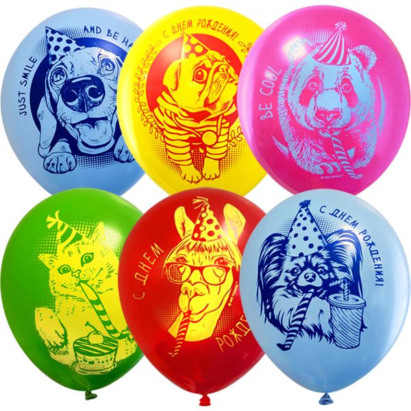 Шары воздушные СДР, Ø30 см, латекс, 2-ст. рис., ПАСТЕЛЬ + ДЕКОРАТОР Забавные животные (25 шт.)