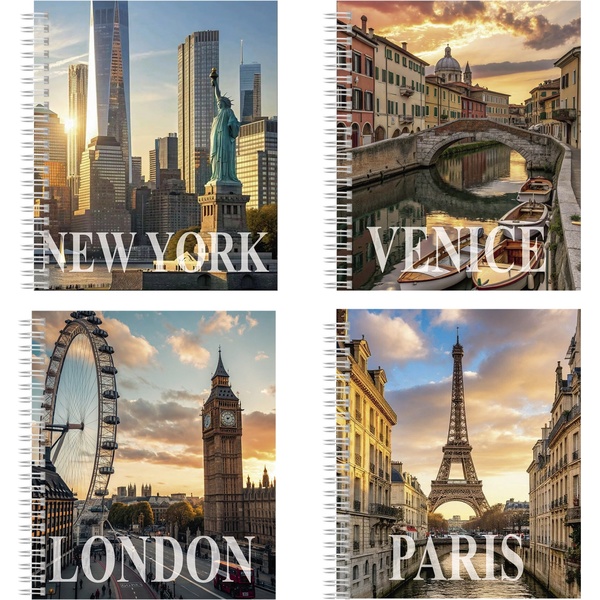 Тетрадь А5, клетка, 48 л., на гребне, 60 г/м², Alingar Лондон-Париж_4 дизайна